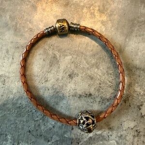 Pandora Brown Braided Bracelet with Silver Charm